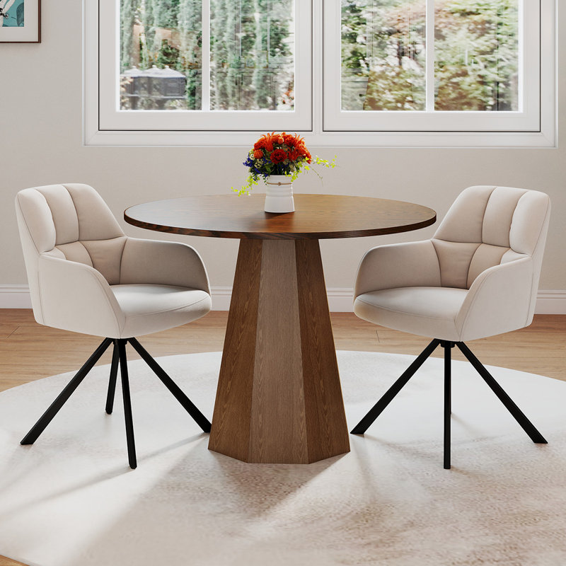 Round Dining Table Set Mid Century Modern Small Round Dining Table Set With Swivel Dining Chairs, 3 Pieces: Table, 2 Chairs