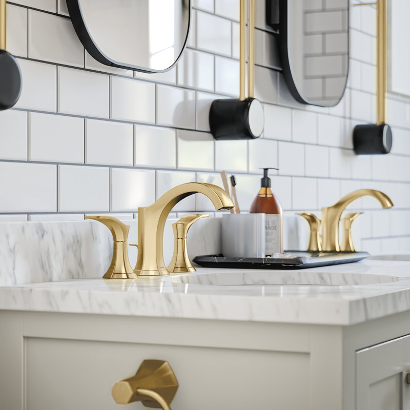 Locarno Widespread Bathroom Faucet with Drain Assembly, Brushed Gold Optic