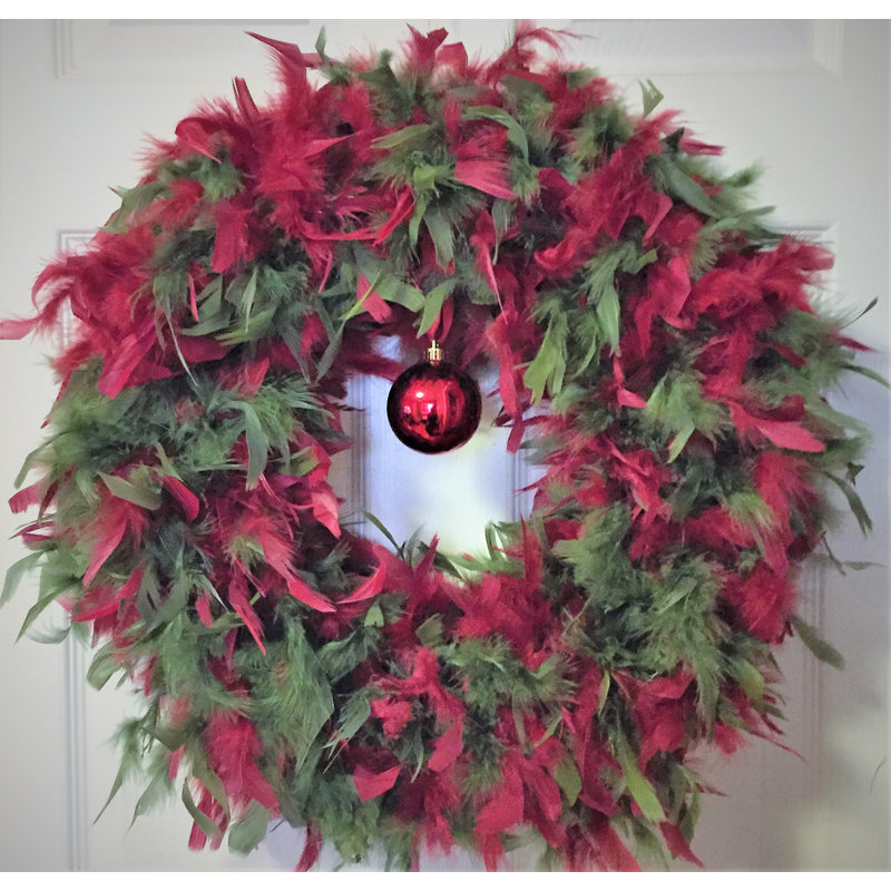 Couronne de plumes 23 po, Rouge / Vert, H 23 po x l 23 po x p 2 po