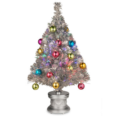 32" Silver Fiber Optic Fireworks Ornament Tree
