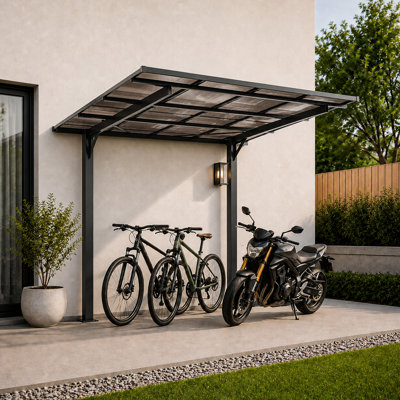 8x8FT Outdoor Carport , Galvanized Steel Frame Sloped PC Roof Shelter,Outdoor Bike BBQ Storage Awning for Patio Backyard(7.95x8.20ft )