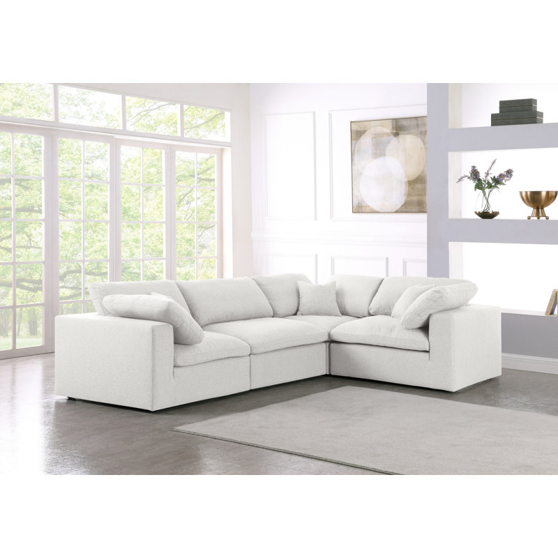 Canapé modulaire en tissu 4 pièces Hitha, Tissu crème texturé en lin