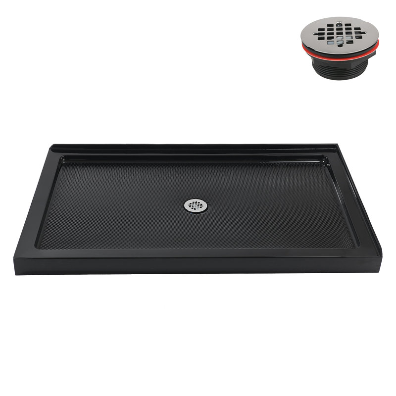 Base de douche en acrylique noir lustré avec drain central 60 po x 36 po Streamline NT-2244-60BL-CR, drain inclus