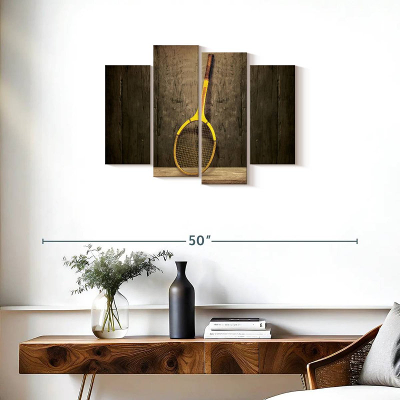 «Vintage Tennis Racket», ensemble de 4 reproductions sur toile par 4 pièces d'Ivan S, H 22 po x l 36 po x P 1 po