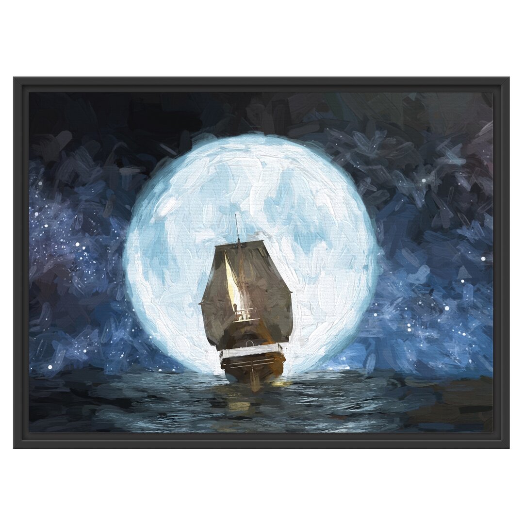 Gerahmtes Wandbild Segelschiff bei Vollmond Kunst