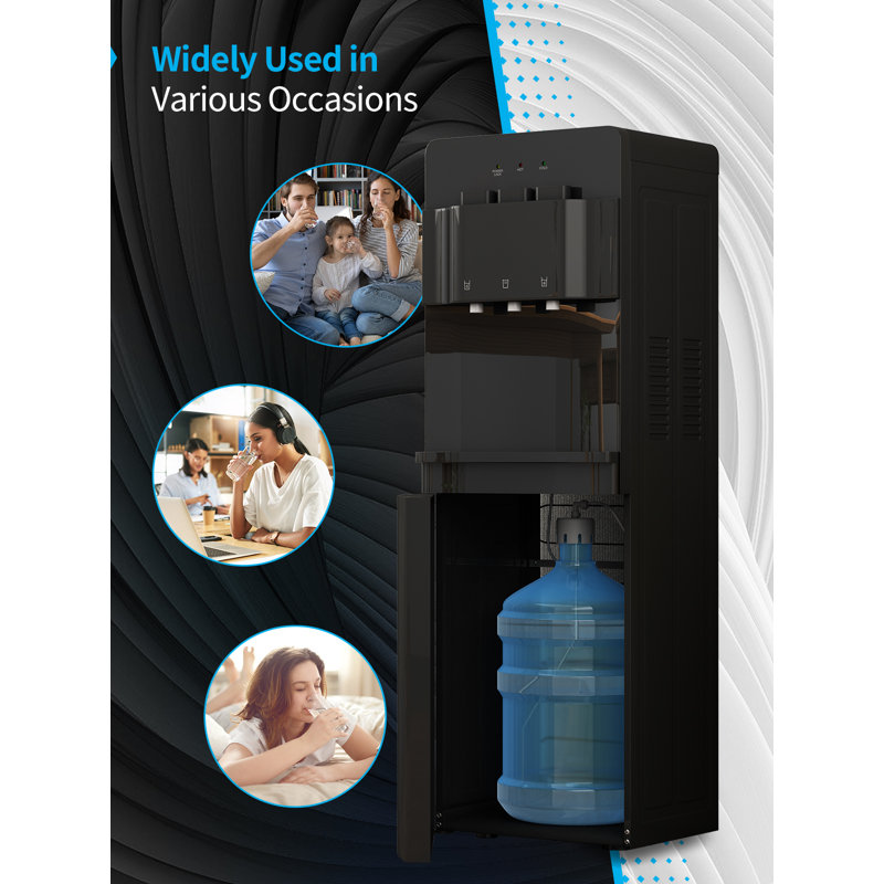 Bottom Loading Water Dispenser with Hot/Cold & Room Temp Settings (50F Ice-Cold & 203F Steamless Hot),Energy-Efficient Design for Home/Office,Quiet Operation, Safety Lock,Sleek Black/White Finish