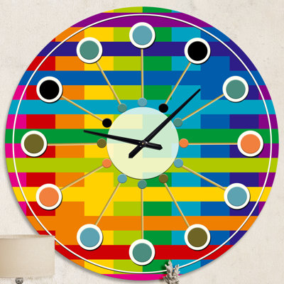 Motif géométrique simple aux couleurs de l'arc-en-ciel. - Horloge murale moderne Mid-Century