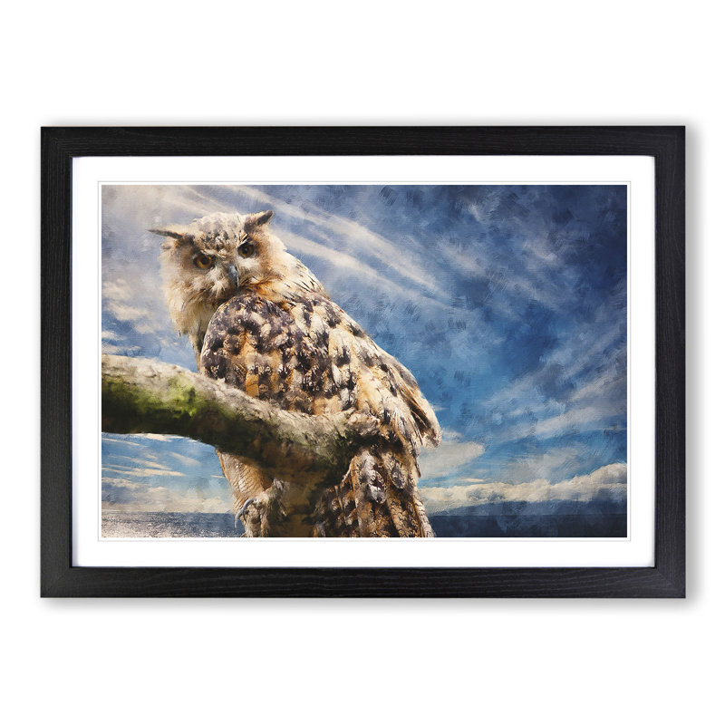 Great Horned Owl Vol.1 - Picture Frame Painting, 27cm H x 36cm W x 2cm D, Black Framed