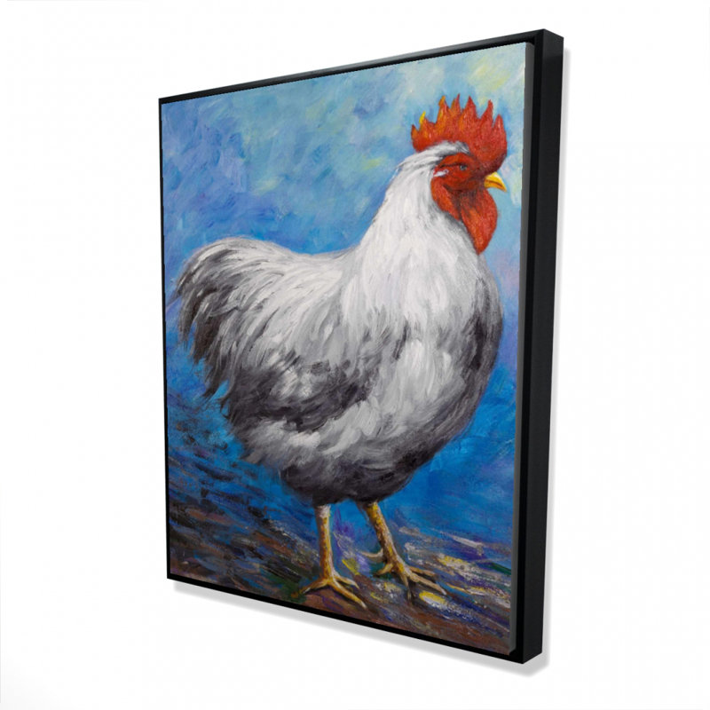 Grey Rooster Print On Canvas