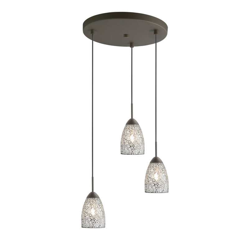 Luminaire suspendu grappe 3 lumières Isaak, Mosaïque ambrée, Bronze