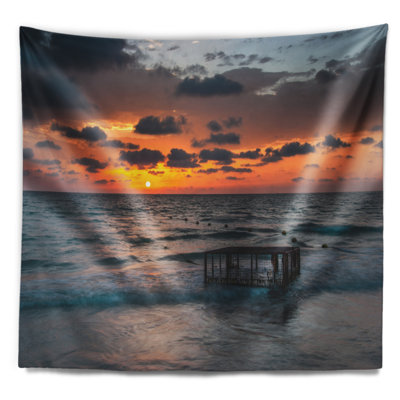 Plage tropicale Seashore avec tapisserie en cage vide