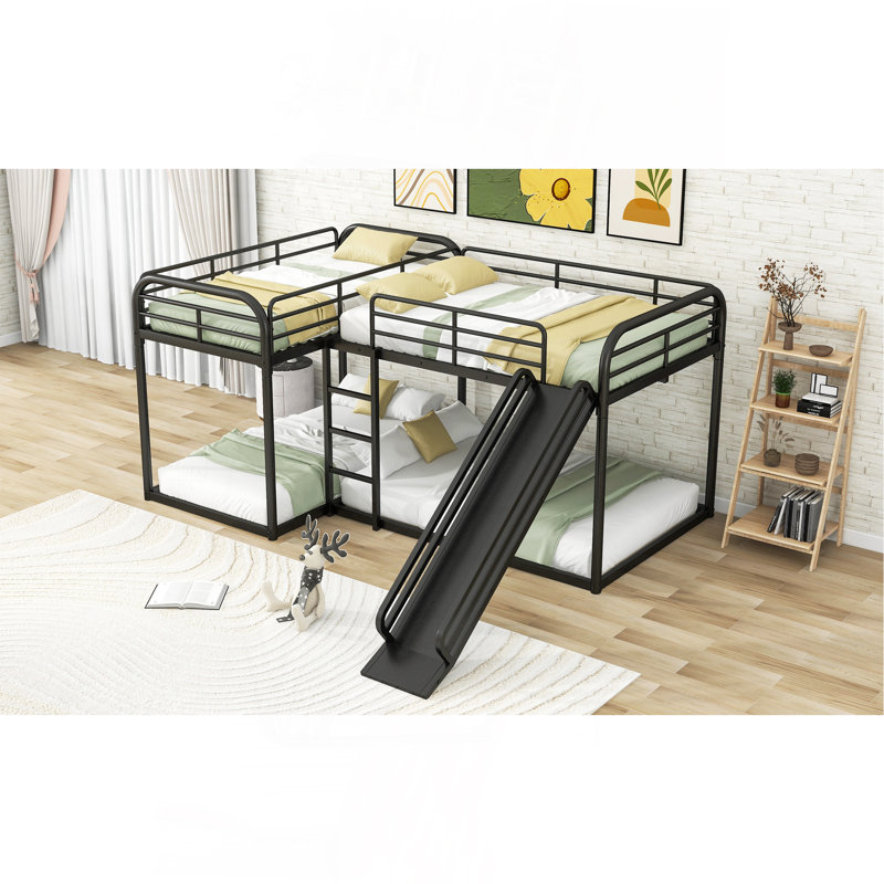 Lit superposé en L pour lit double et simple avec glissière et échelle courte