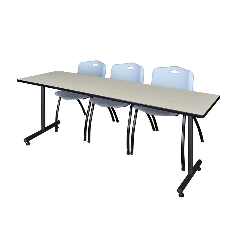 Nicklos T-Base Training Seminar Table, 2 M Stack Chairs, Gray, Gray