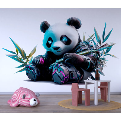 Murale Cyberpunk Panda - art mural futuriste pour enfants et adolescents, décor de chambre de joueur 374Mv