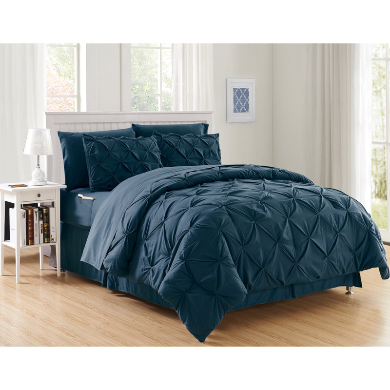 Ensemble d'édredon réversible moderne et contemporain Haverford, Édredon simple / simple TG + 5 pièces supplémen, Bleu marine