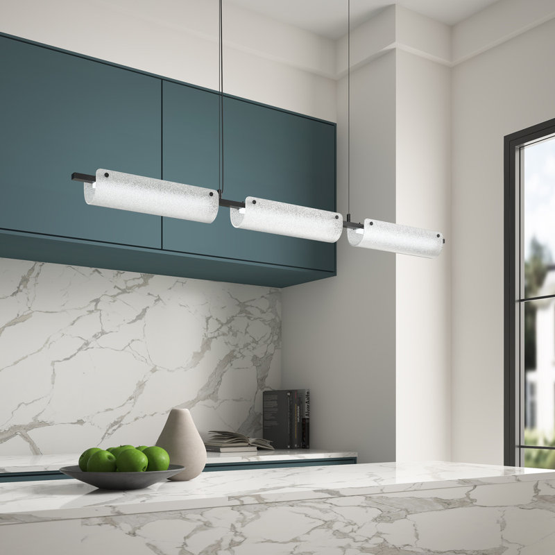 Lustre suspendu 3 lumières DEL 6000K, métal noir mat et verre, intensité variable, 25 W, certifié ETL