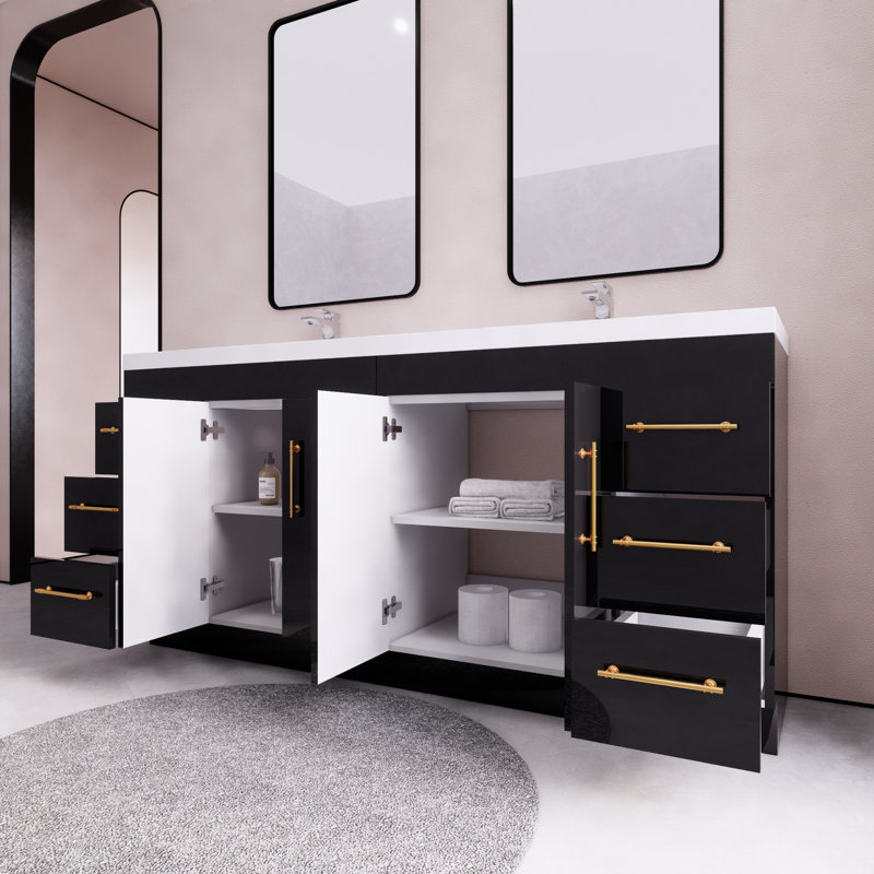 Verda 70.86'' Double Bathroom Vanity with Acrylic Top, Glossy Black