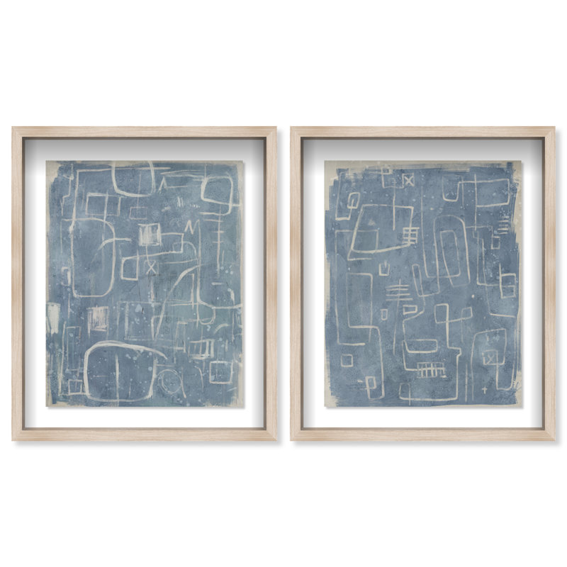 Lines and Ideas Set Shadowbox Abstract Print by Oliver Gal, Black Frame, 16 x 20, 25.5"H x 31.5"W, Natural Oak Shadowbox
