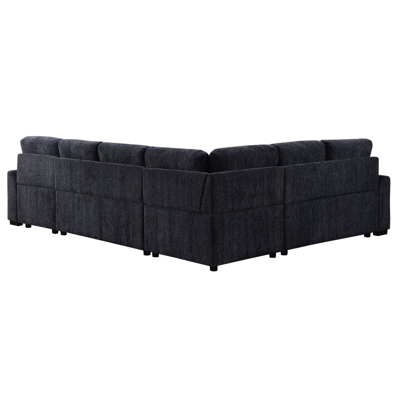 Dark Gray Chenille Sectional, Medium-Firm 5 Seats, L-Shaped, With Pull-Out , Storage Chaise, And Toss Pillows L-Shaped 5 Decorative