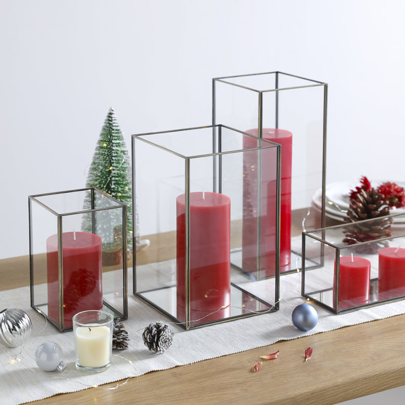 11.25'' H Glass, Metal Tabletop Hurricane