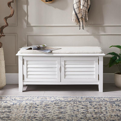  Banc de rangement pour chaussures en tissu blanc