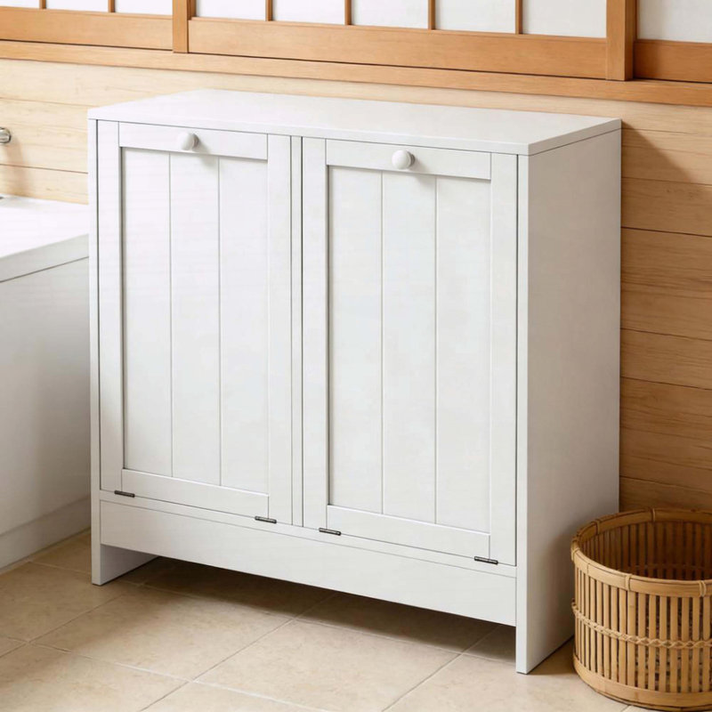 Armoire pour panier à linge caché avec conception inclinable, blanc