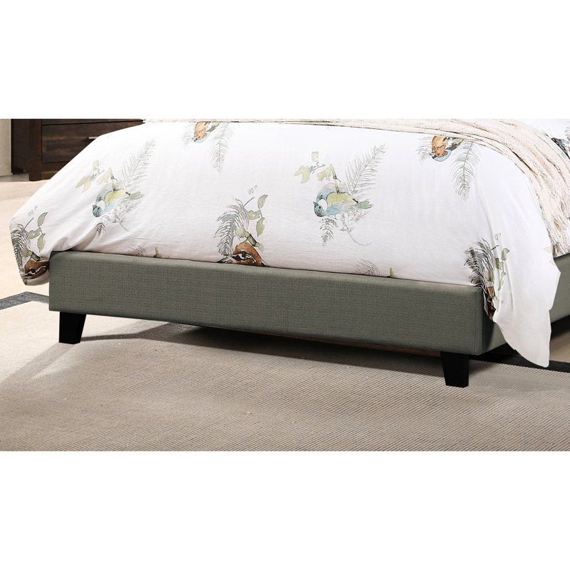 Grand lit tapissier gris, cadre de lit en bois arqué, tête de lit réglable, taille moderne