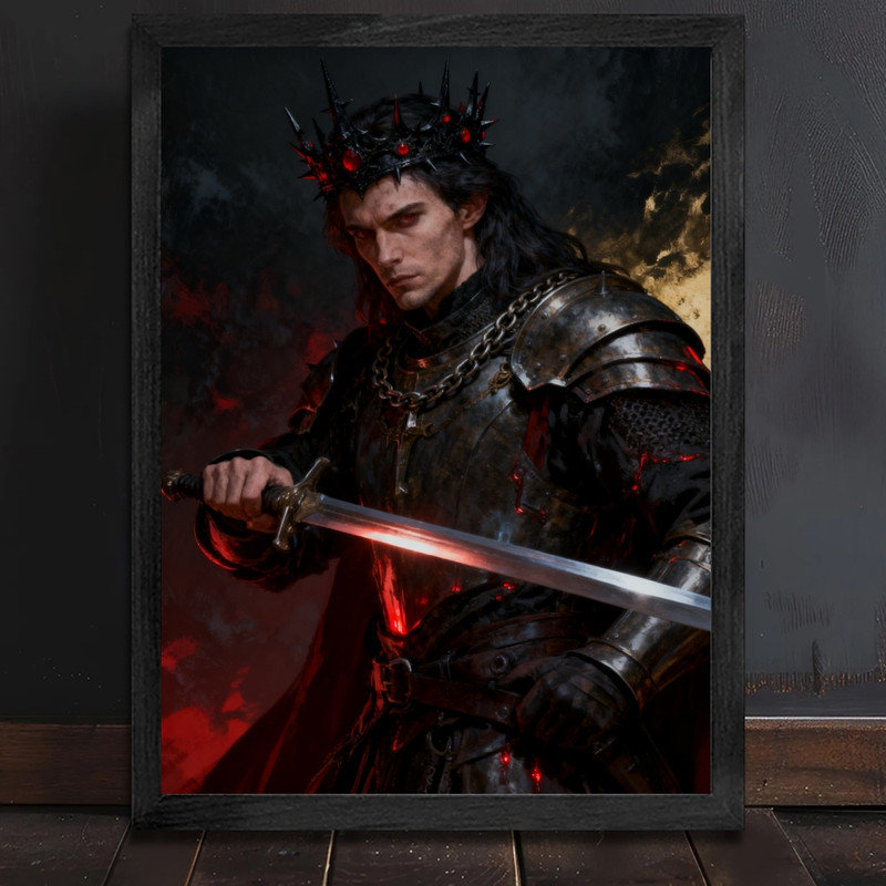 Art encadré noir, fantaisie chevalier vampire foncé, impression cadre médiéval gothique dramatique, H 11 po x l 9 po