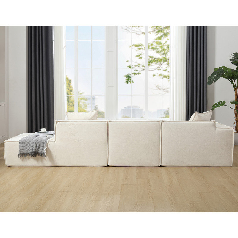 Compression Upholstered Sectional, Left Hand Facing, Beige Polyester Blend