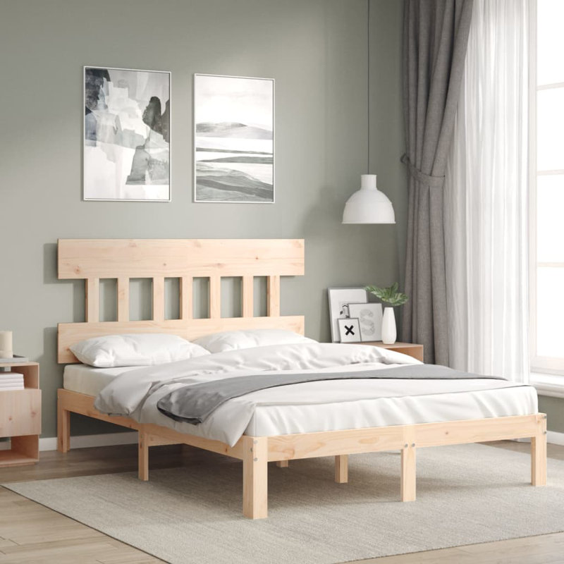 Bed Frame with Headboard, Brown, European Double (140 x 200cm)