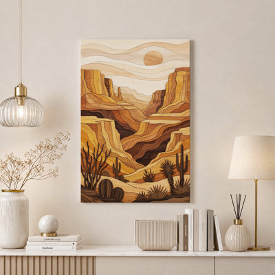 Toile murale « Canapé désertique à texture de bois avec cactus »