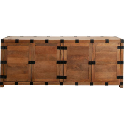 Ozy Sideboard Buffet Cabinet W 4 Doors, 76 Inch Oak Brown Mango Wood