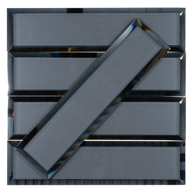 Vega 3" x 12" Beveled Glass Metal Look Subway Tile, Turq   