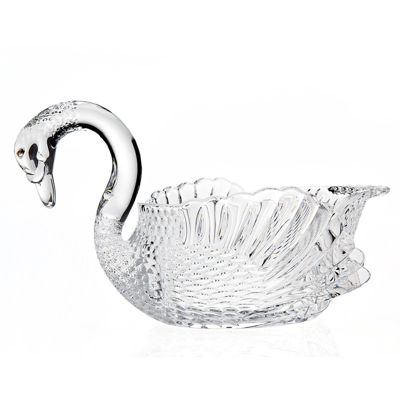 Handcrafted Clear Glass Swan Centerpiece Serving Bowl