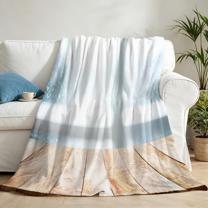 Jeté en molleton blanc ultra doux en flanelle, plateau de table en bois vide sur une face, Jeté 50 po x 60 po