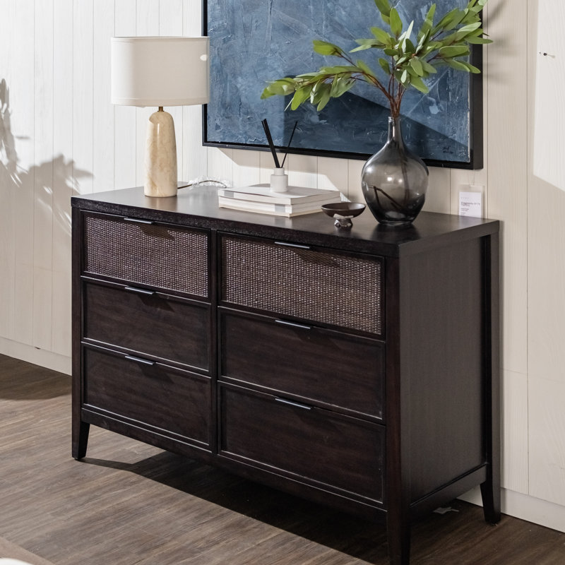 Kalana - Commode 6 tiroirs en rotin, Noir