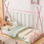 Lit plateforme simple en métal avec structure triangulaire, rose-259680702