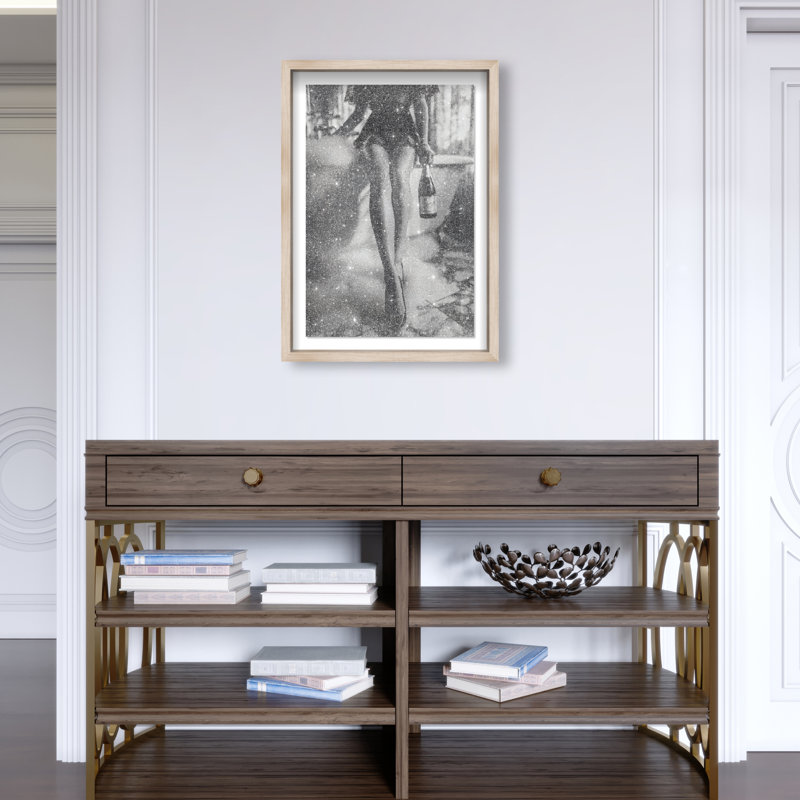 Bubbly Midnight Shadowbox Fashion Print by Oliver Gal, Black Frame, 10 x 15, 17.5"H x 25.5"W, Natural Oak Shadowbox