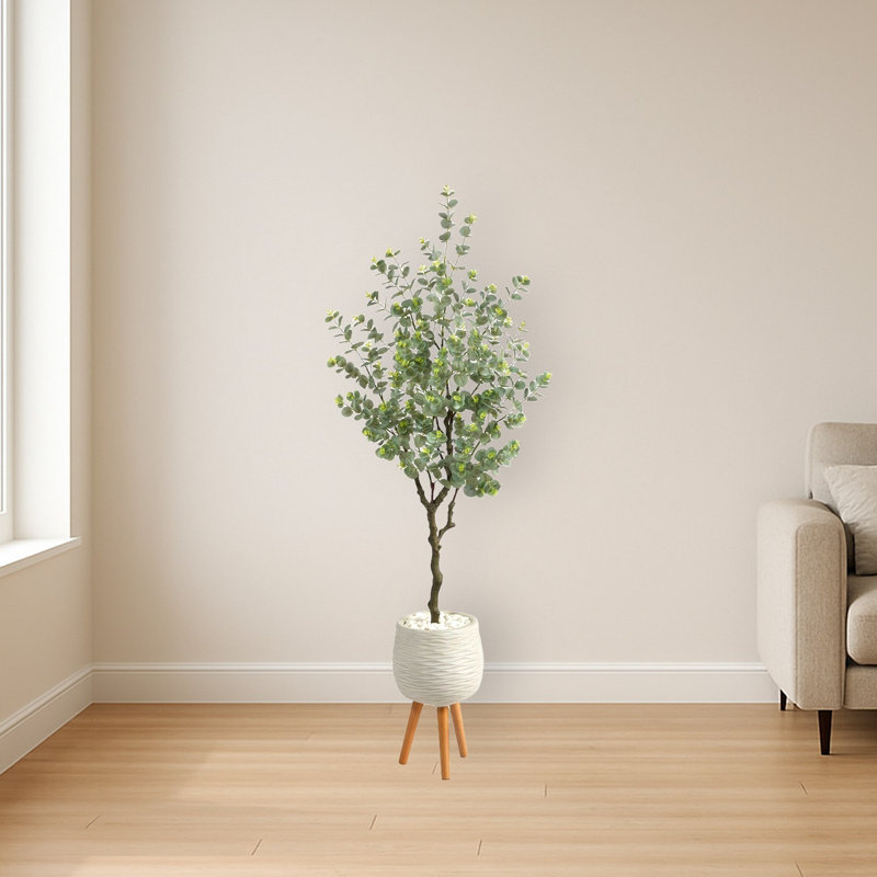 Eucalyptus Artificial Tree in White Planter with Stand