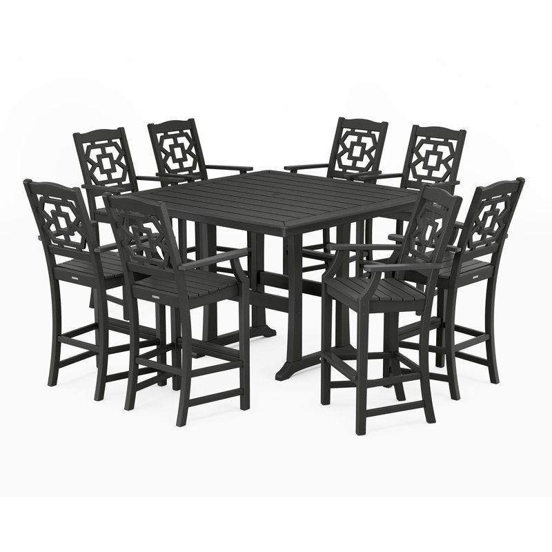 Chinoiserie 8 - Person Patio Dining Set with Square Table, Black