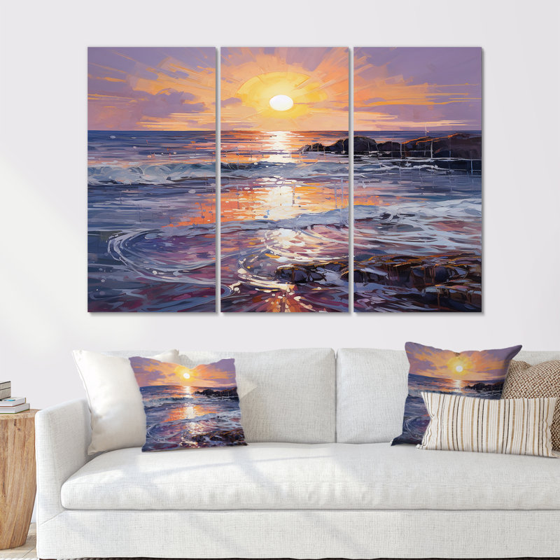 Rothman - coucher de soleil, ensemble de reproductions d'art mural, H 28 po x l 36 po x P 1 po, Toile tendue