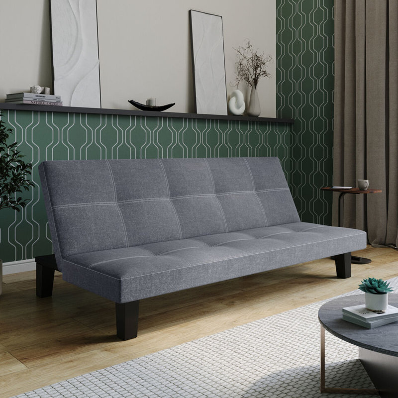 2/3 Seater Folding Sofa Bed Upholstered Couch Futon Settee Love Seat Plastic Legs, Grey, Fabric