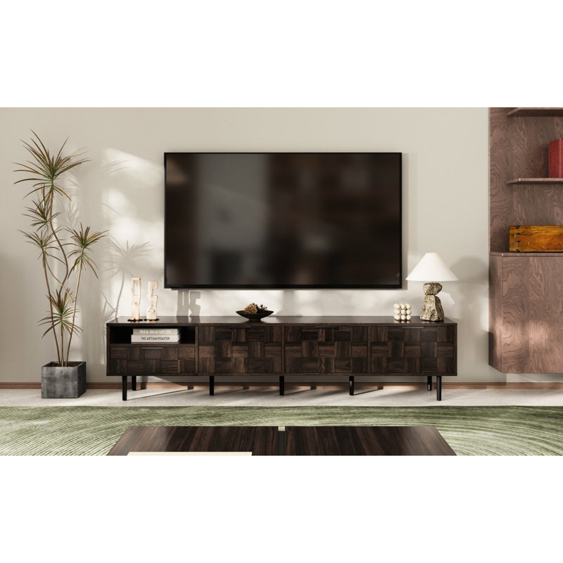 Mid Century Modern 78" Tv Stand For 75 Inch Tvs, Console With Storage In Living Room, 3 Soft - Closing Doors, 1 Deep Drawer, Open Shelf, Particleboard And , 220Lbs Overall Weight Capacity Load 70 79