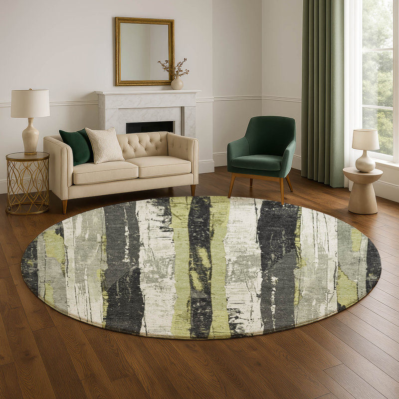 Premium Machine Washable Mayfield AMF1872 Stripes Rug, Round 8'