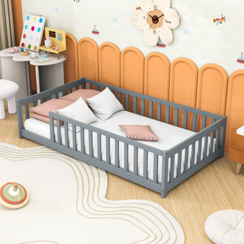 Twin Wooden Frame Kids Bed With Slats, Gray