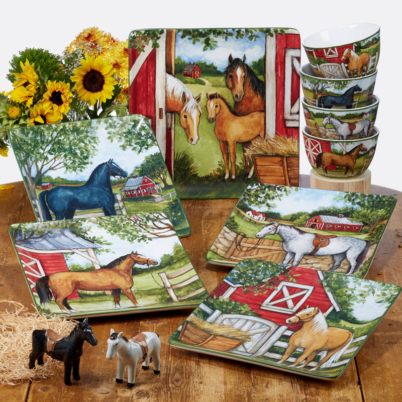 Clover Farm Ceramic Square Platter with Horse Design