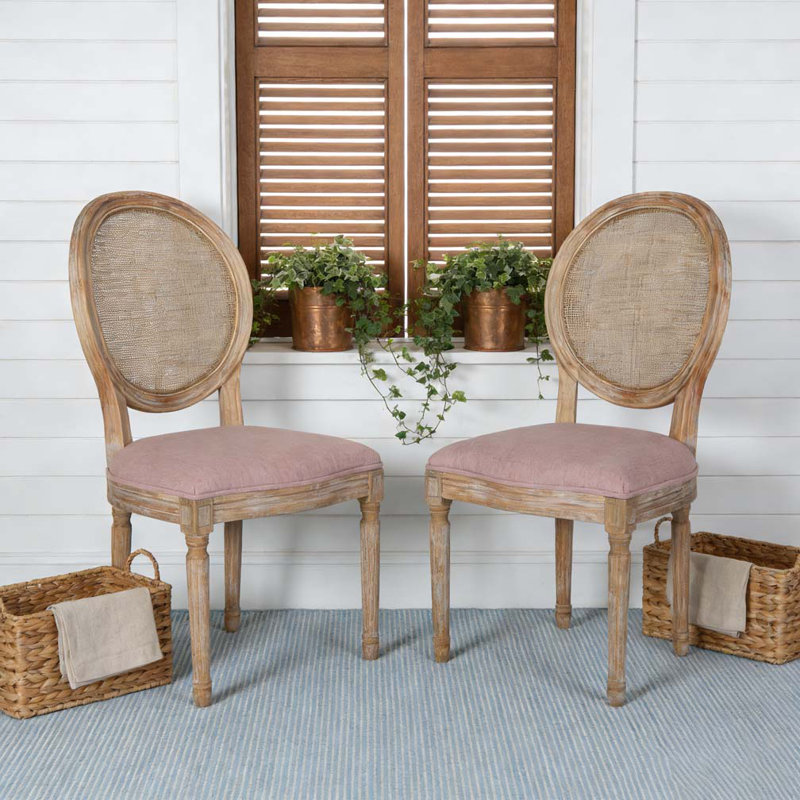 Chaise en bois avec dossier en rotin, Rosé
