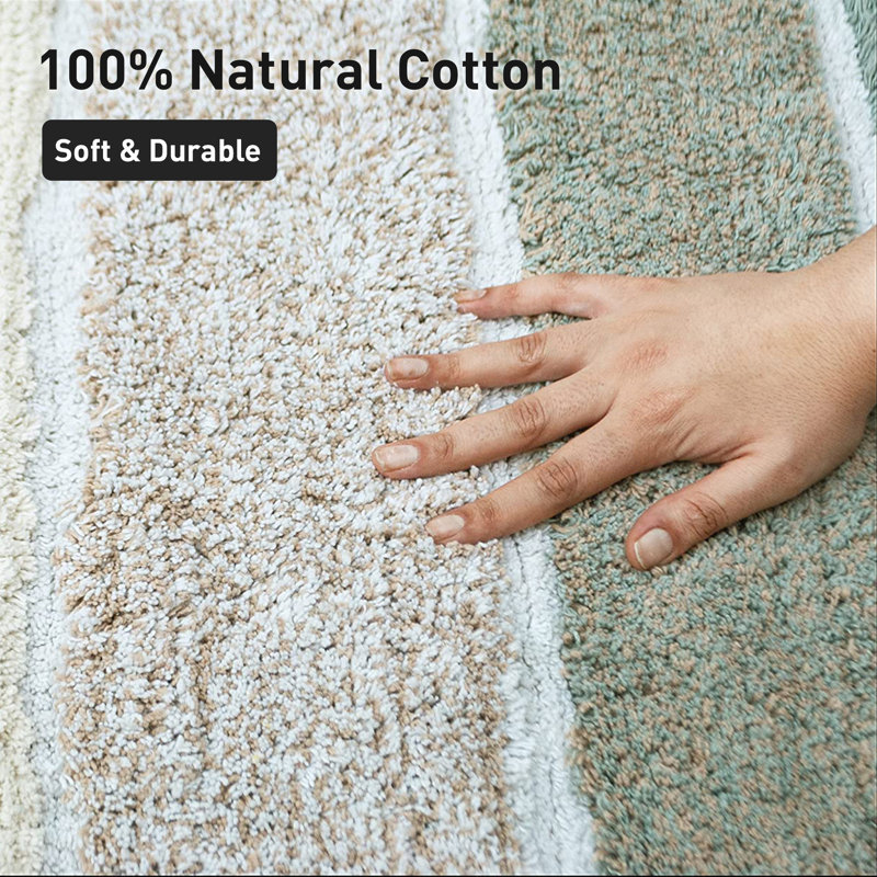Cervantes 100% Cotton Non-Slip Bath Rug, Gray/Beige, 21''x34''/17''x24''