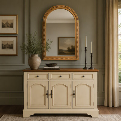 Miroir mural brun jaunâtre de 24 po x 36 po avec cadre en bois massif perlé, miroir rustique de décor de ferme pour entrée, salle de bain et salon