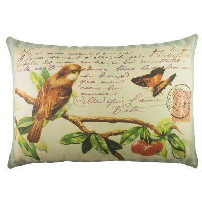 Bird and Butterfly Cotton Lumbar Pillow